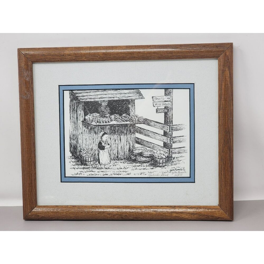 Vntg Framed Sketch Print‎ By Gwen Mamula "Roadside Stand" 1993 Signed & Numbered